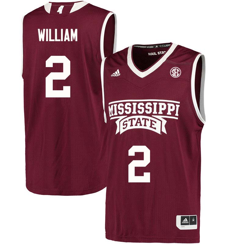 Men #2 Morgan William Mississippi State Bulldogs College Basketball Jerseys Sale-Maroon